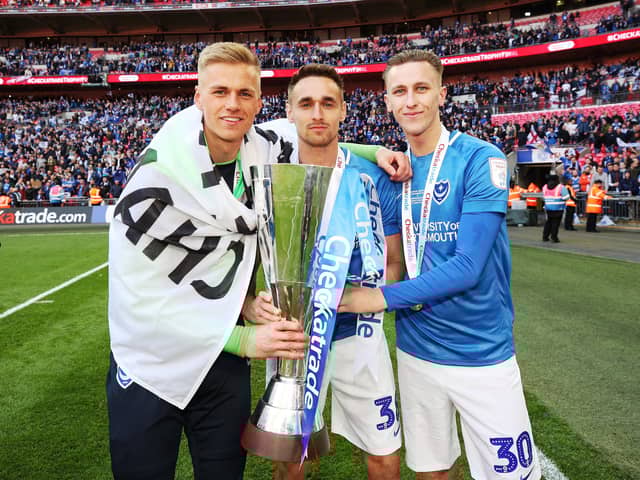 Former Pompey keeper Alex Bass (far left) has been hailed as the best goalkeeper in League Two by his Notts County boss Stuart Maynard. Picture: Joe Pepler 