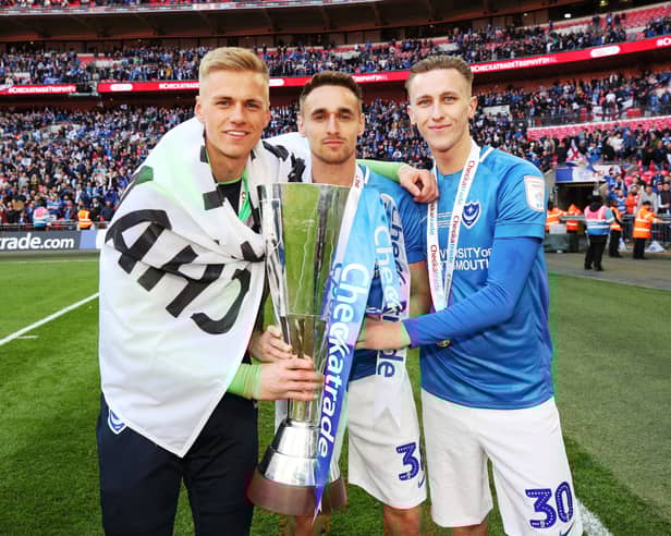 Former Pompey keeper Alex Bass (far left) has been hailed as the best goalkeeper in League Two by his Notts County boss Stuart Maynard. Picture: Joe Pepler 