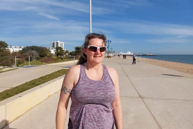 Dawn Haynes-Sewell training on Southsea Seafront as looks to compete in the cross duathlon World and European Championships this year