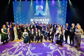 The winners of The News Business Excellence Awards 2025 celebrate on stage on Thursday, March 27.
Picture: Keith Woodland (270321-364)