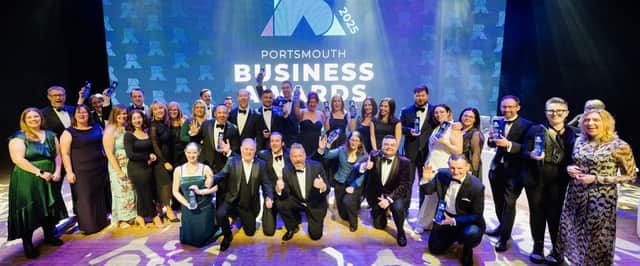 The winners of The News Business Excellence Awards 2025 celebrate on stage on Thursday, March 27.
Picture: Keith Woodland (270321-364)