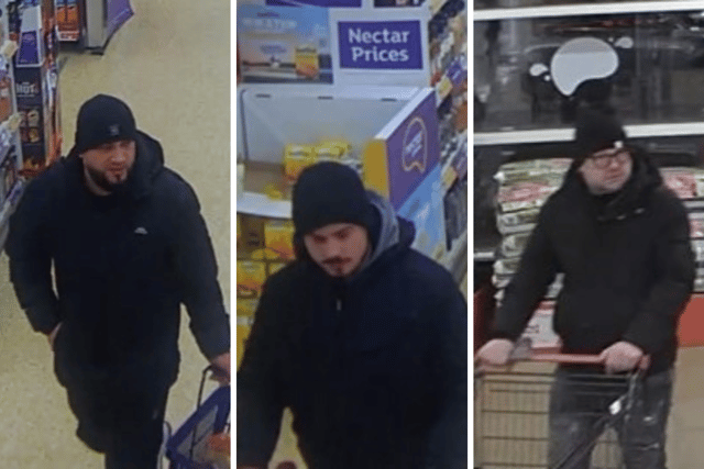 Hampshire and Isle of Wight Constabulary wish to speak to these men after brazen shoplifters tried to steal £900 of whiskey from a Sainsbury's store in Fareham.