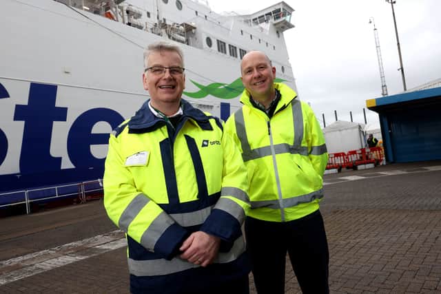 Pictured is (L) Steve Newbury, Director of Onboard Services DFDS and (R) Mike Sellers, Port Director at Portsmouth International Port.