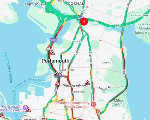Drivers are facing delays into Portsmouth on Saturday, March 29