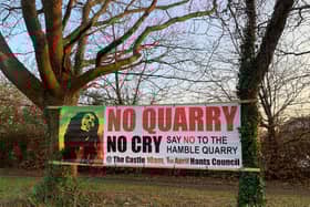 New banners around Hamble village against Cemex's proposal for a new quarry at the airfield