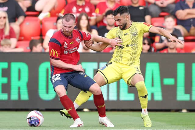 Ryan Tunnicliffe in happier times at Adelaide. He has played just one minute of the current A-League campaign. Picture: Sarah Reed/Getty Images
