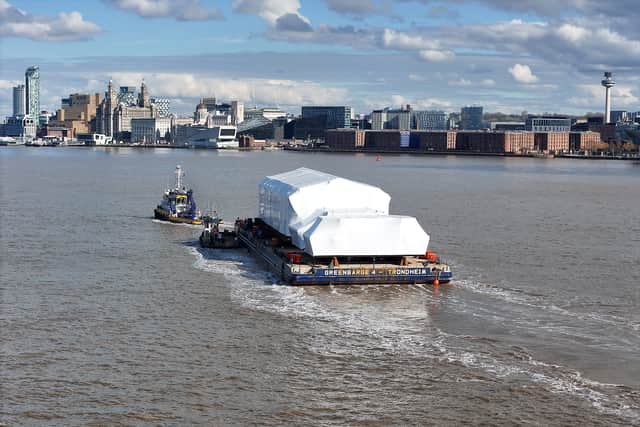Large block built for the construction of the Type 26 vessel HMS Birmingham being take to Scotland, produced by Cammell Laird. Pictured are hull sections and jigs on route to Glasgow and BAE Systems for assembly.