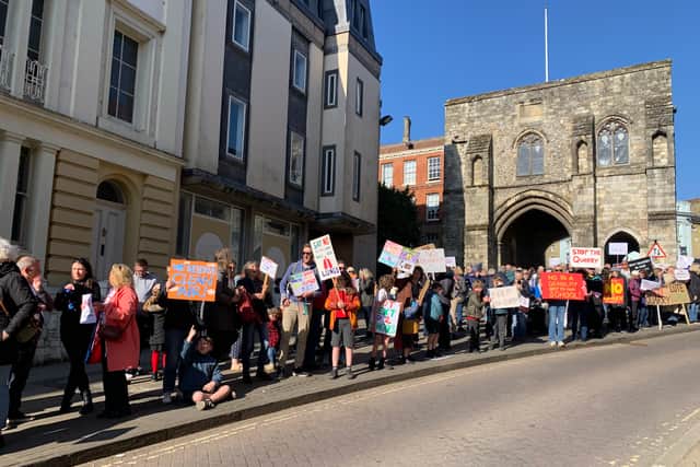 Hamble residents protesting against the quarry application as the appeal is heard in Winchester