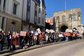 Hamble residents protesting against the quarry application as the appeal is heard in Winchester