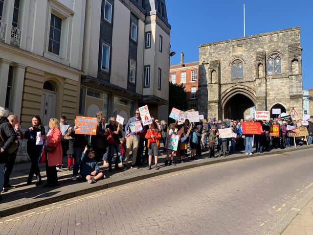 Hamble residents protesting against the quarry application as the appeal is heard in Winchester
