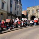 Hamble residents protesting against the quarry application as the appeal is heard in Winchester
