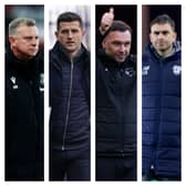 From left to right: Stoke's Mark Robins, Pompey's John Mousinho, Derby's John Eustace and Cardiff's Omer Riza are all in the Championship relegation dogfight.