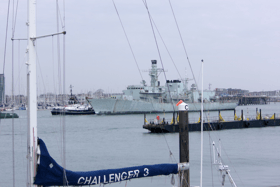 Royal Navy frigate HMS Monmouth has left Portsmouth for the final time as she is set to be scrapped in Turkey. Pictured is her being towed away from the city.