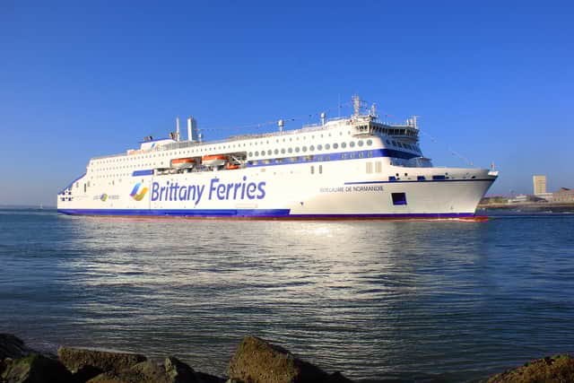 MV Guillaume de Normandie, a new hybrid vessel operated by Brittany Ferries, visited Portsmouth for the first time as she is set for her first commercial sailing soon.