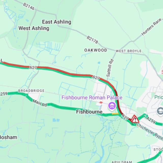 There are long delays on the A27 following a crash