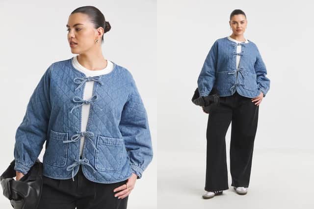 Mid Blue Quilted Tie Front Denim Jacket £65