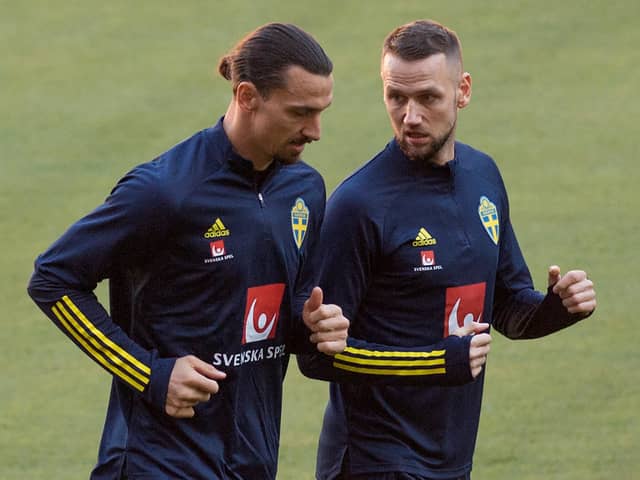 New Pompey defender Alex Milosevic, right, with  Zlatan Ibrahimovic on Sweden international duty. Pic: Getty
