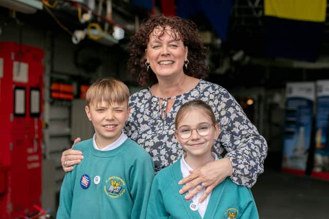 Catalina Robson, aged nine, of Southsea, Borys Makosa, aged 10, of Milton, Ali Minall, 57, of Cosham, teacher at St John's Cathedral Catholic Primary School.