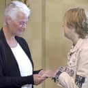 The moment Deborah Gosling, from Sheffield, met Corinne Hutton - the transplant patient who received her twin sister’s hands.