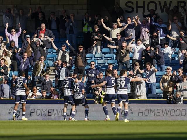 Millwall celebrate their late win over Pompey