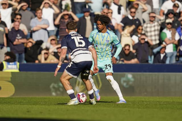 Harvey Blair made a surprise first-team return for Pompey at Millwall on Saturday. Picture: Jason Brown/ProSportsImages