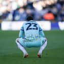 Full-time agony for Josh Murphy after another last-gasp away defeat during this awful Pompey season on the road. Picture: Jason Brown/ProSportsImages