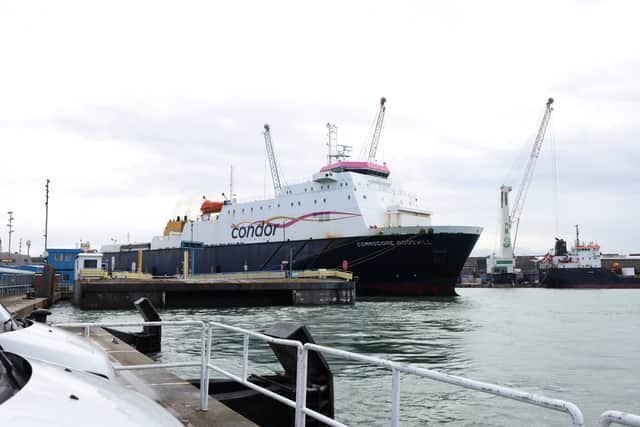 Condor Ferries vessel MV Commodore Goodwill has been put up for sale as she ends her unsung career transporting goods between Portsmouth and the Channel Islands. Pictured if the ferry in Portsmouth International Port on Friday 28th March 2025.