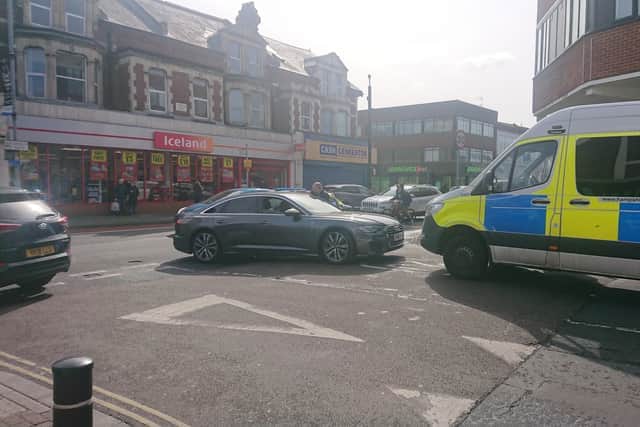 Police block car in Derby Road, North End on March 28