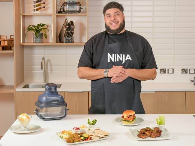 Big Zuu creates meals for students using the Ninja CRISPi, a brand-new portable air fryer