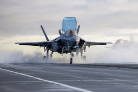 An F-35B fighter jet which has been stranded in India has been moved to a hangar to be fixed.