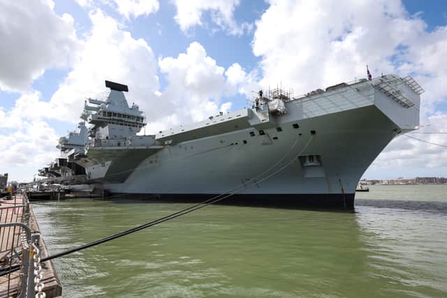 HMS Prince of Wales at HMNB Portsmouth ahead of leaving the city and taking charge of the UK Carrier Strike Group for the forthcoming Operation Highmast.