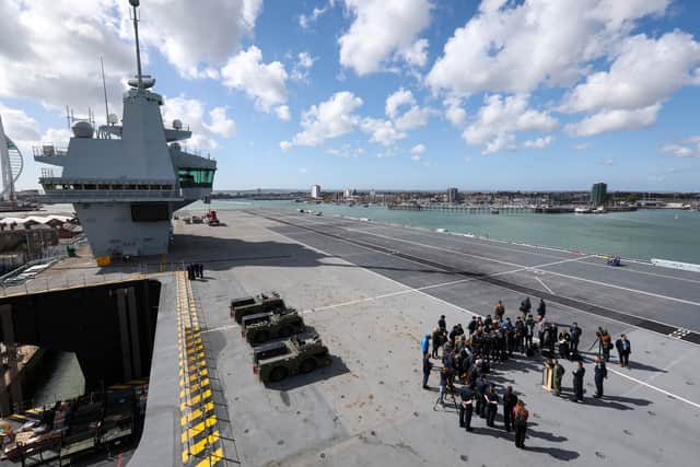 HMS Prince of Wales' Commanding Officer said infrastructure upgrades will allow the Royal Navy to better co-ordinate deployments. Pictured: The carrier's flight deck during Operation Highmast media invitation.