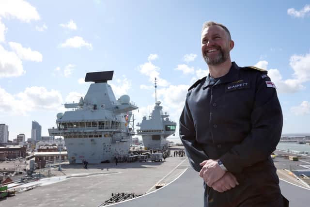 Captain Will Blackett RN, Commanding Officer of HMS Prince of Wales, said he dreamed to taking charge of an aircraft carrier when he was younger, now he's living that reality. Pictured on HMS Prince of Wales, berthed at HMNB Portsmouth, ahead of the Carrier Strike Group deployment in the forthcoming Operation Highmast.