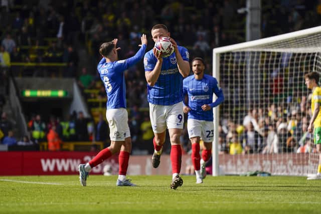 Colby Bishop celebrates his third goal v Norwich
