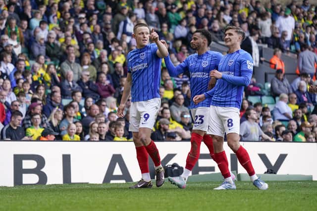 Colby Bishop celebrates his third goal in the 5-3 win v Norwich