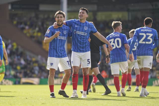 John Mousinho’s believes Pompey’s 5-3 win at Norwich in April provided a glimpse of the new playing style he plans to implement. Picture: Jason Brown/ProSportsImages