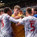 Pompey keeper Toby Steward enjoyed an eventful day as he made his Football League debut at Birmingham while on loan at Crawley Town