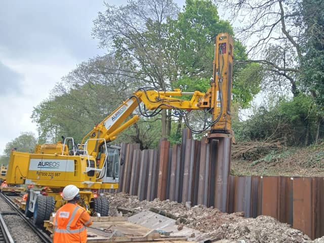 Trains are running normally again between Portsmouth and Southampton after engineering works were completed. Pictured is piling work taking place near Swanwick.