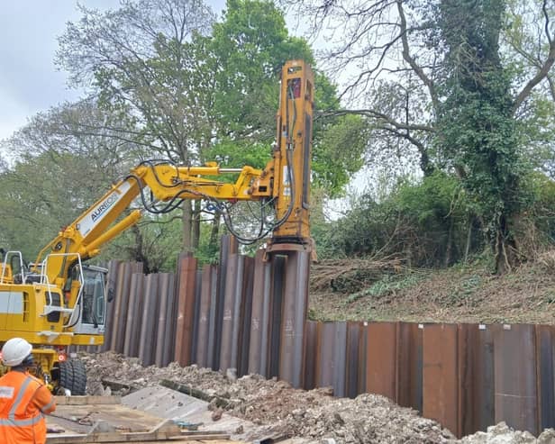 Trains are running normally again between Portsmouth and Southampton after engineering works were completed. Pictured is piling work taking place near Swanwick.