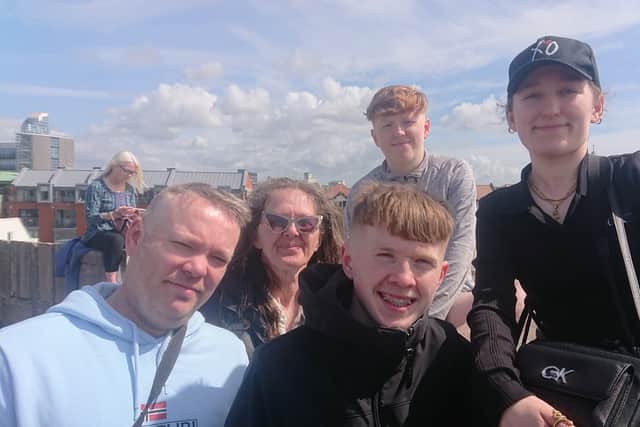 Linda Bird and the Griffin family waiting to see their son Jason, 20, sail on HMS Prince of Wales in his first deployment. They travelled all the way from Blackpool to see the carrier
