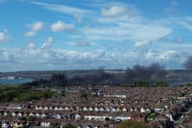 Black smoke rising from a fire in Tipner on Tuesday, April 22.