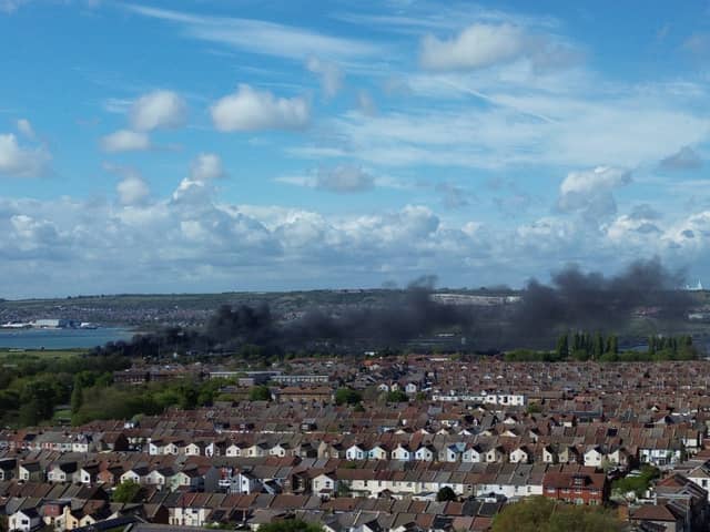 Black smoke rising from a fire in Tipner on Tuesday, April 22.
