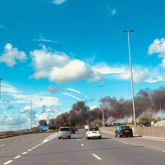 The smoke can be seen rising over the M275 from Tipner on Tuesday, April 22.