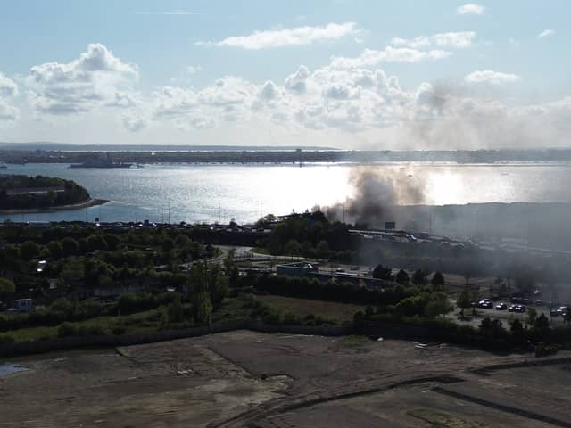 Footage reveals the scale of the fire as a number of boats were involved in a blaze on Tipner Lane.