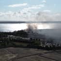 Footage reveals the scale of the fire as a number of boats were involved in a blaze on Tipner Lane.