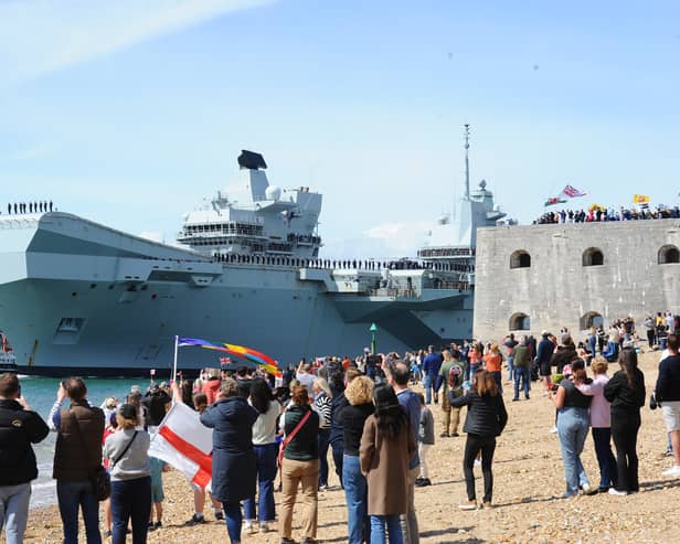 Defence giant BAE Systems has announced a strong financial performance after playing a vital role in preparing HMS Prince of Wales for her deployment to the Indo-Pacific. Pictured: The Royal Navy flagship leaving the city on April 22, 2025.