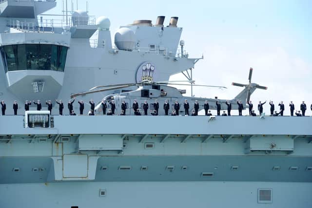 The impact of service life on Royal Navy families is causing many personnel to leave the force. Pictured: Large crowds gathered along the Hot Walls in Old Portsmouth to watch HMS Prince of Wales leave the city for a major Royal Navy Carrier Strike Group deployment to the Indo-Pacific on Tuesday, April 22 2025.