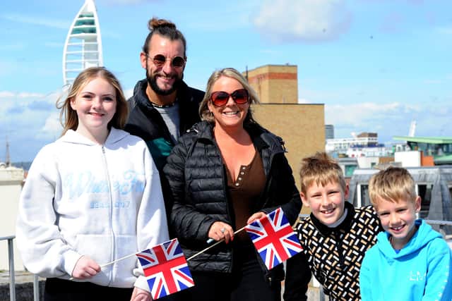 Pictured is: (l-r) Ashleigh Coltart (16), Phil and Elly Kale, Freddie Kale (12) and Alfie Kale (9) all from Chichester, waiting to wave off their daughter AB2 Chloe Fenton. 