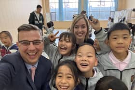 James and Michaela from Crookhorn College with students from China