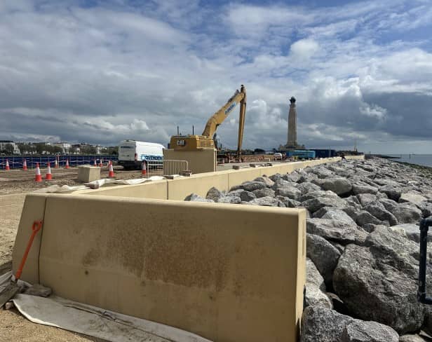 The primary wall of the new sea defences on the stretch from Blue Reef to the Hovercraft Terminal